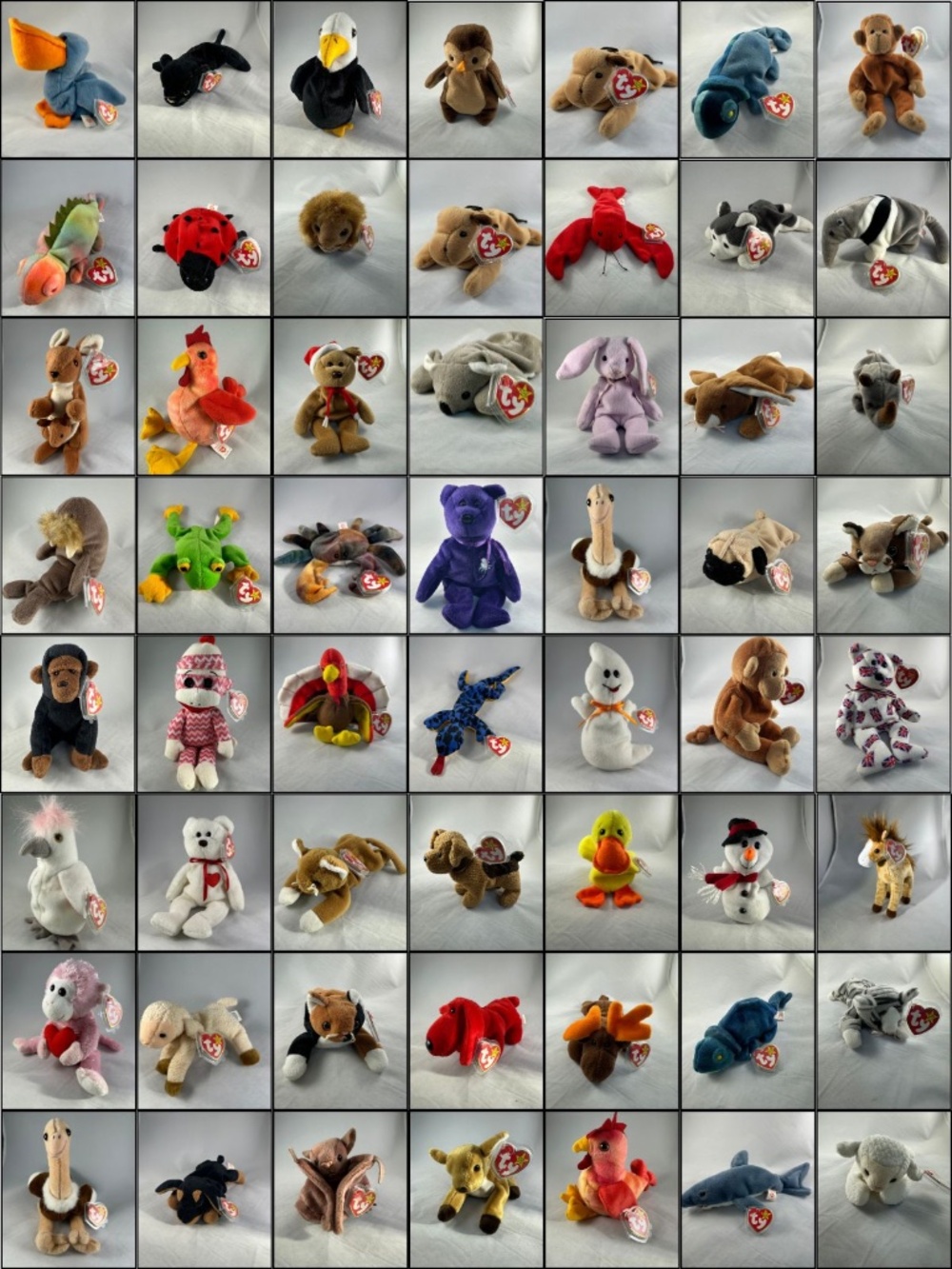 62 Vintage TY Beanie Babies Huge 1990s Collection Rare Variations Tagged Lot